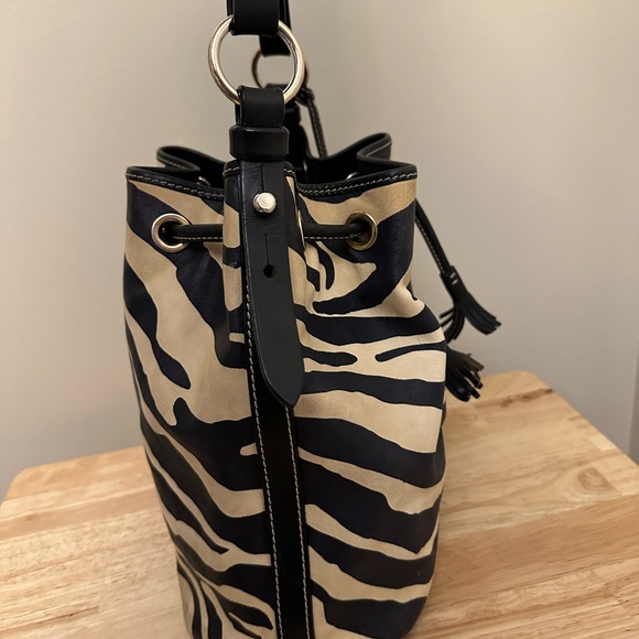 Dooney & Bourke Zebra Print Shoulder Bag - Black and Tan - Picture 4 of 12